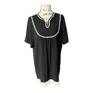 RSVP Black Sheath Dress Rick Rack Short Sleeve size 14.